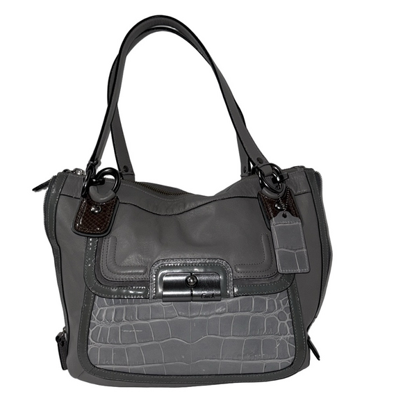 Coach Kristin Spectator North South Hobo Leather Tote Bag Croc Purse - Picture 1 of 17